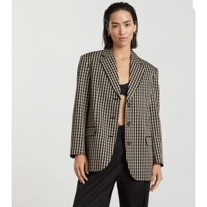 Everlane Women's The '80s Blazer Khaki Black Check Print Oversized 2 Gingham NWT